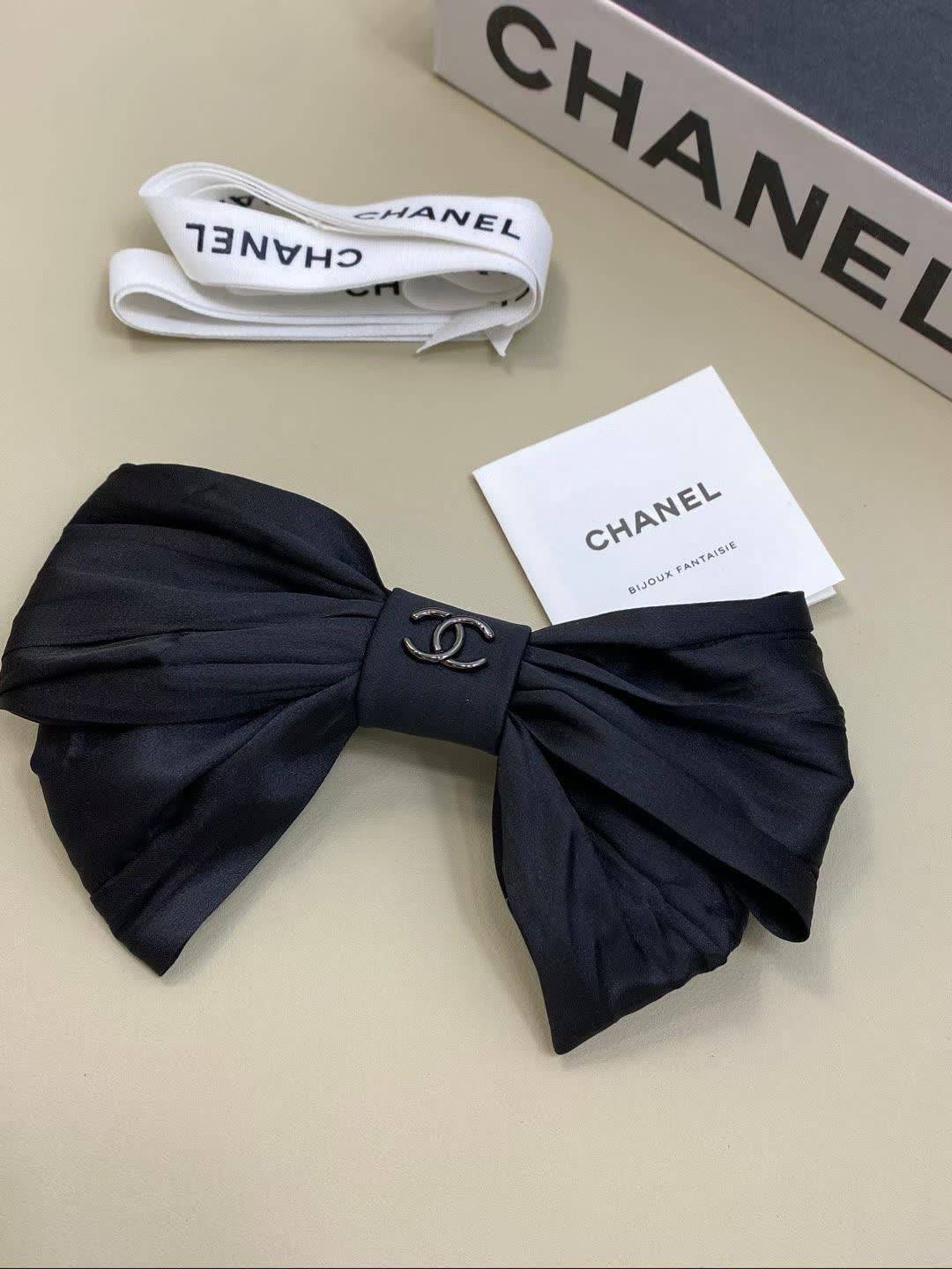 Chanel Black Satin Bow Hair Clip